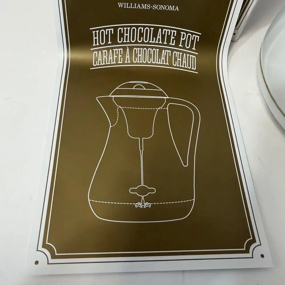 Williams-Sonoma Hot Cocoa Chocolate Carafe Pot White Gold Pitcher Frother NEW